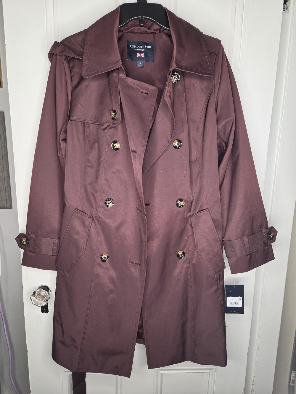 London Fog Women's Double-Breasted Trench Coat - Black Cherry